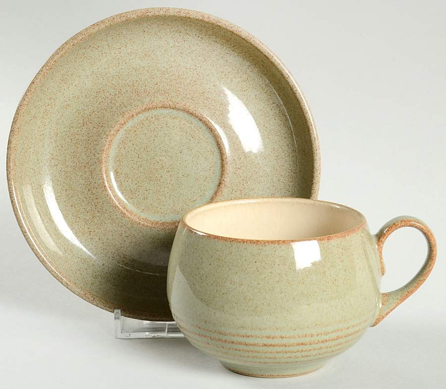 Camelot Light Green (Newer) Flat Cup & Saucer Set by Denby-Langley-1