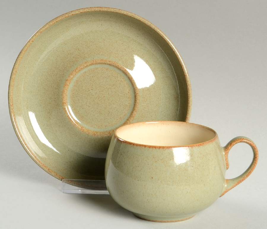 Camelot Light Green (Newer) Flat Cup & Saucer Set by Denby-Langley-1