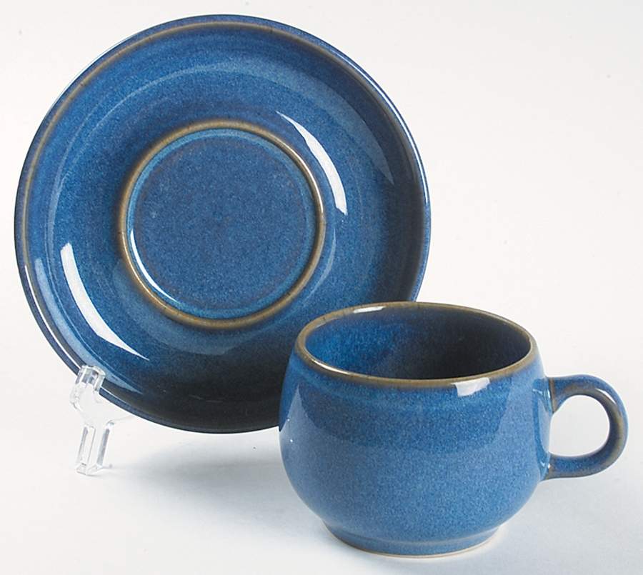 English Blue Flat Cup & Saucer Set by Denby-Langley-1