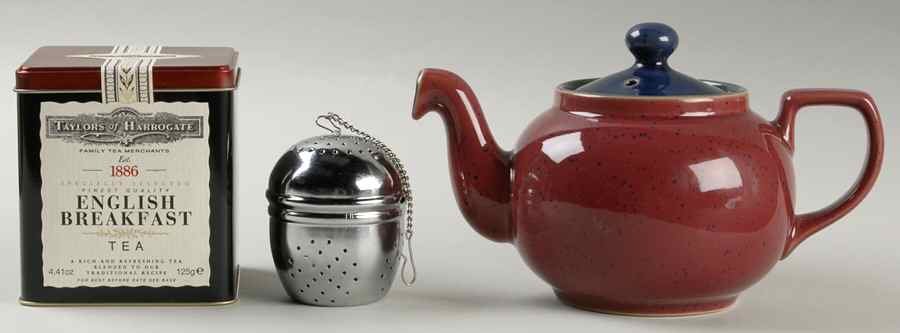 Harlequin Small Teapot W/Metal Tea Ball & Tea Tin by Denby-Langley-1