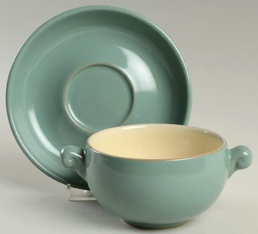 Manor Green Flat Cream Soup Bowl & Saucer Set by Denby-Langley-1