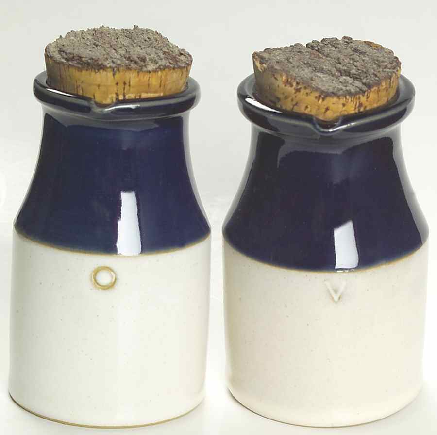 Potpourri Blue Vinegar and Oil with Cork Stoppers by Denby-Langley-1