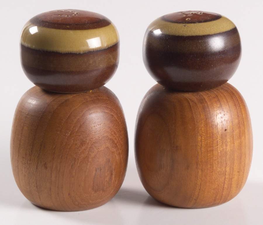 Potter's Wheel Rust Red Ceramic and Wood Salt & Pepper Set by Denby-Langley-1