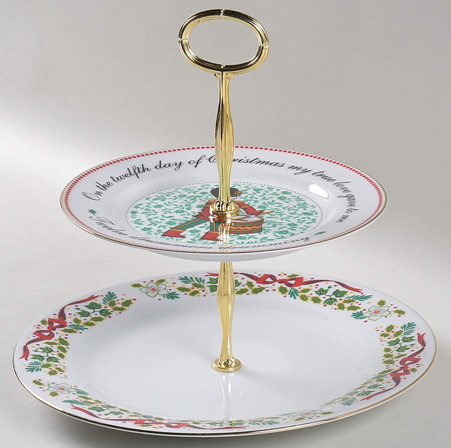 Twelve Days of Christmas 6 5/8"-10"  2 Tiered Serving Tray (Dp, Sp) HC by Domestications-1