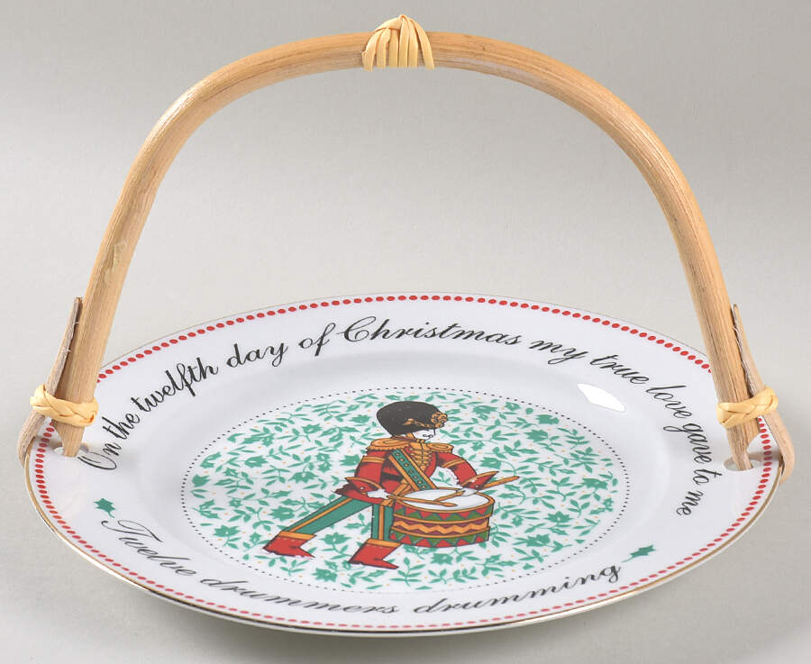 Twelve Days of Christmas 5 3/8"-5 5/8" Bamboo Handled Serving Plate  HC by Domestications-1