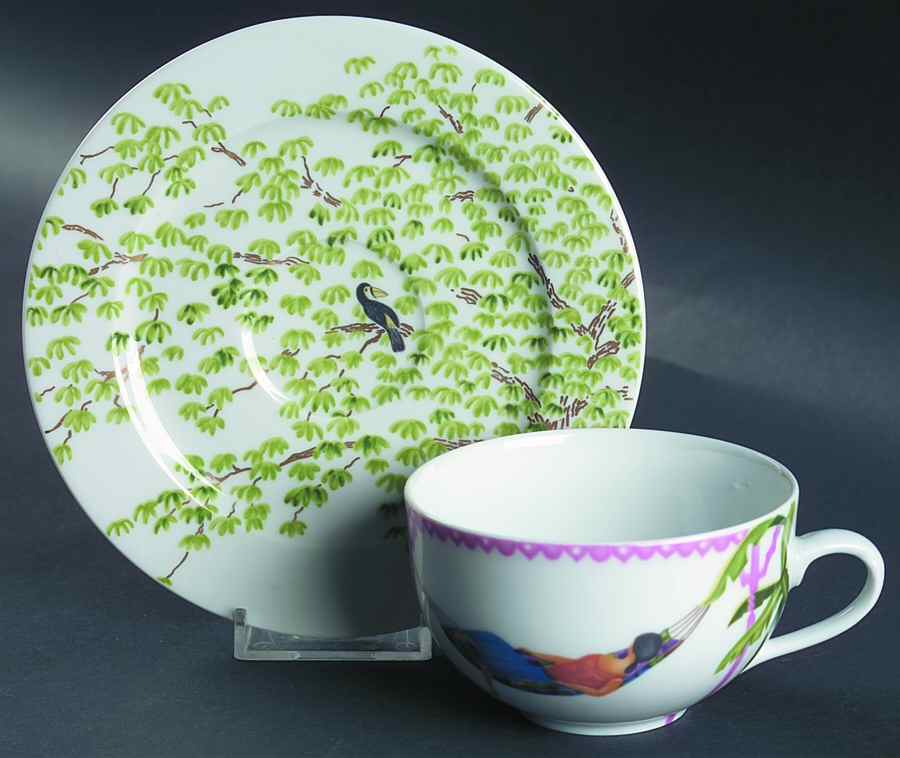 Caraibes Tropical Island Flat Cup & Saucer Set by Philippe Deshoulieres-1