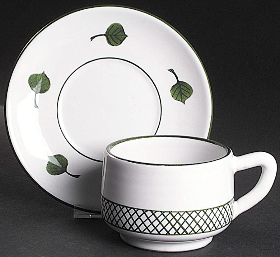 Giardino Footed Cup & Saucer Set by Deruta (Italy)-1