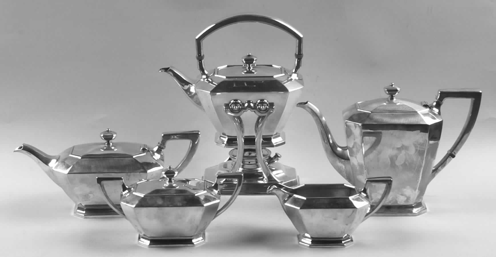 Fairfax (Sterling, Hollowware) 5 Piece Tea Set (SCP, STP, SCR, SSU, SKES) by Durgin-1
