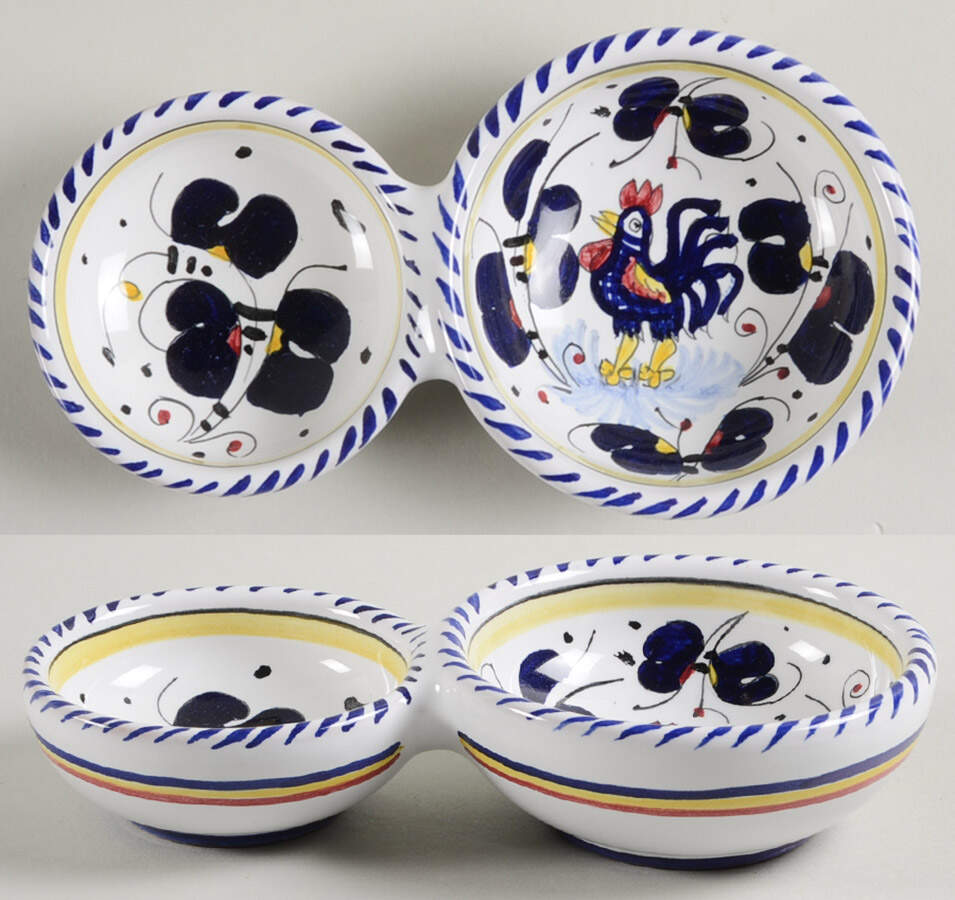 Blue Rooster 2-Part Relish by Deruta (Italy)-1