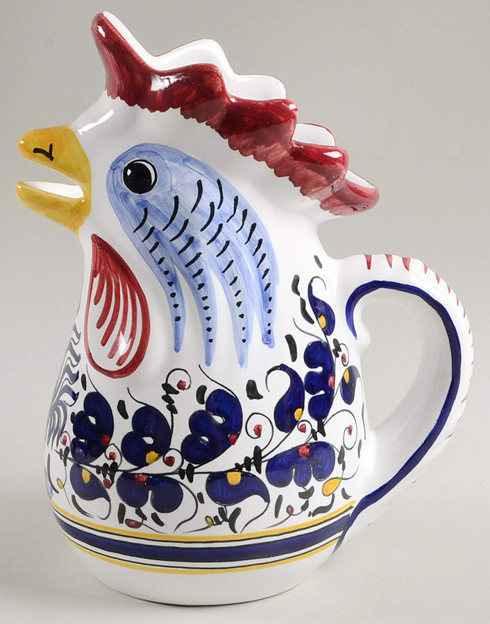 Blue Rooster Figural Pitcher by Deruta (Italy)-1