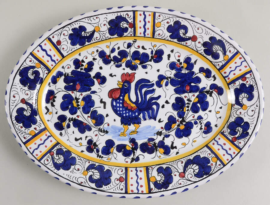 Blue Rooster Large Oval Dinner Plate by Deruta (Italy)-1