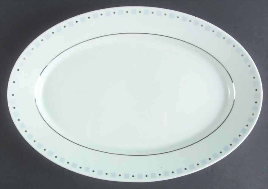 Baltik White & Blue 16" Oval Serving Platter by Philippe Deshoulieres-1
