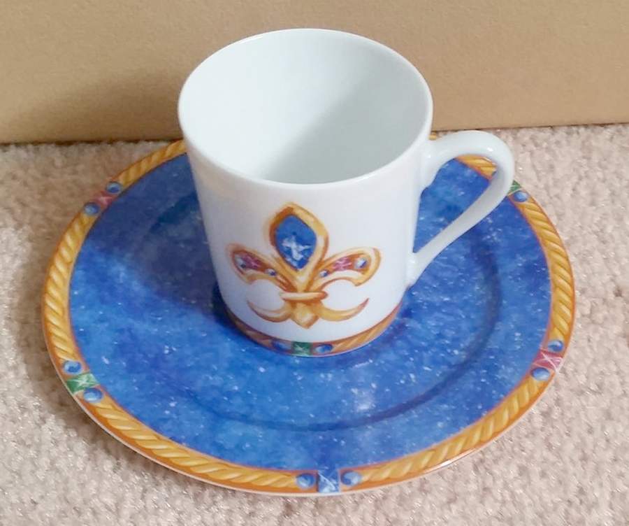 Fleur de Lis Flat Demitasse Cup & Saucer Set by Philippe Deshoulieres-1