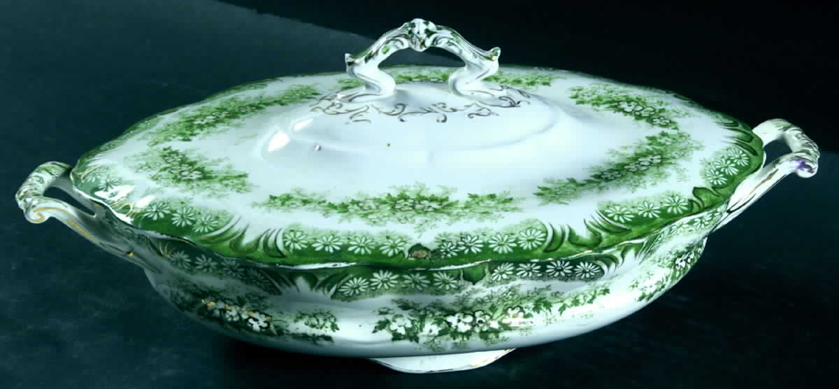 Daisy Green (Gold Accents) Oval Covered Vegetable by Dudson, Wilcox & Till-1