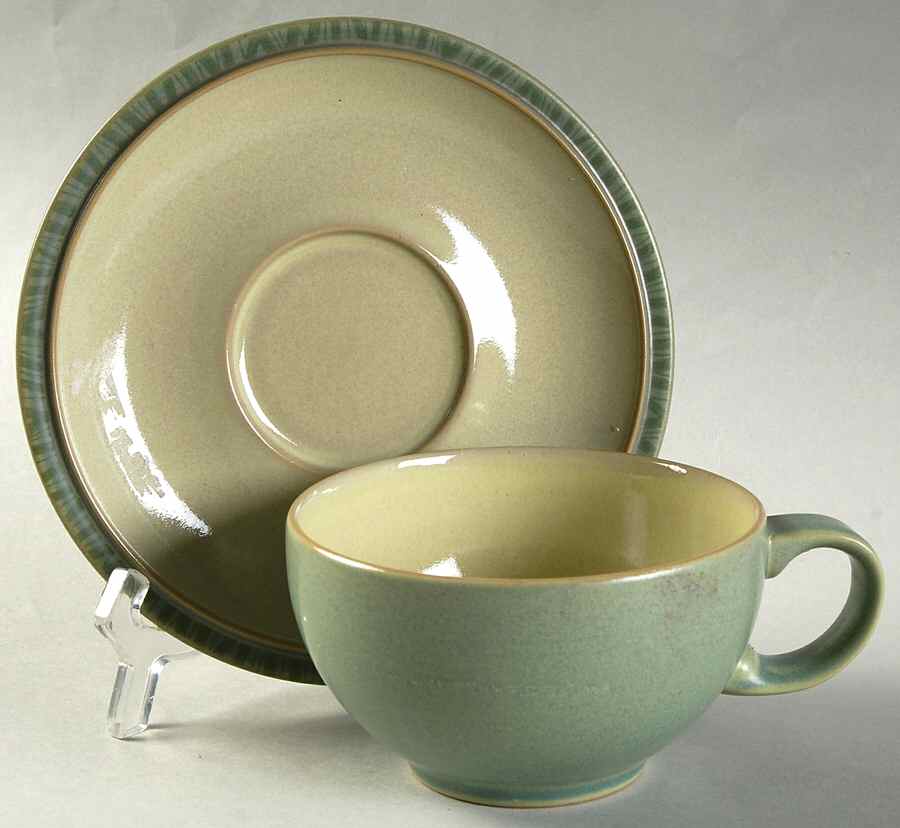 Calm (Light Green) Flat Cup & Saucer Set by Denby-Langley-1