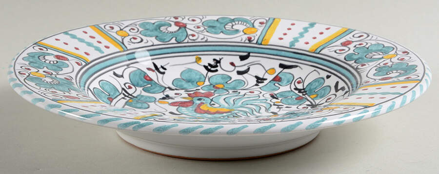 Green Rooster (Orvieto) Large Rim Soup Bowl by Deruta (Italy)-1