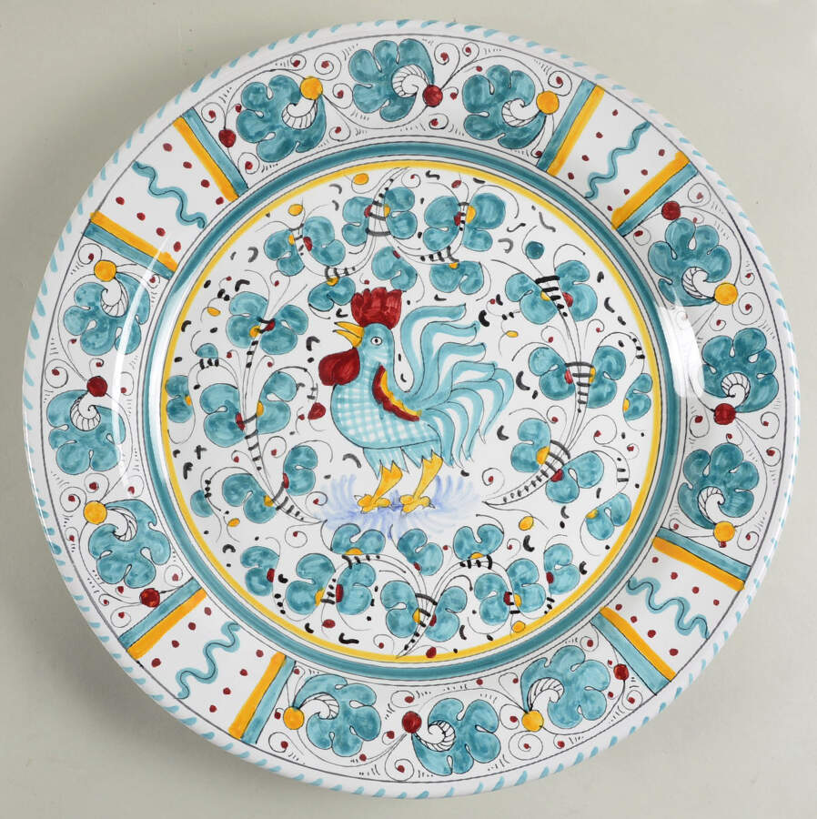 Green Rooster (Orvieto) Service Plate (Charger/Platter) by Deruta (Italy)-1