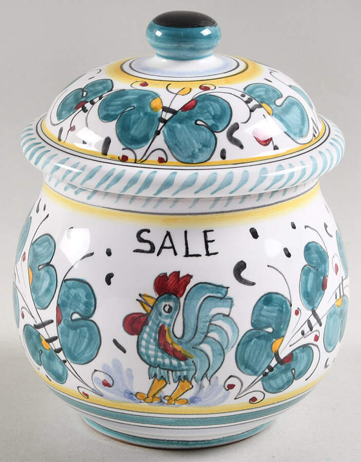 Green Rooster (Orvieto) Salt Box & Lid by Deruta (Italy)-1