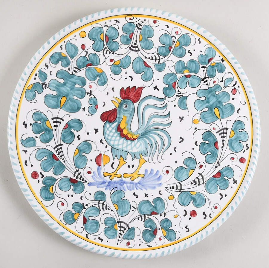Green Rooster (Orvieto) Cake Plate by Deruta (Italy)-1