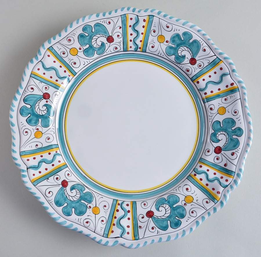 Green Rooster (Orvieto) Scalloped Dinner Plate by Deruta (Italy)-1