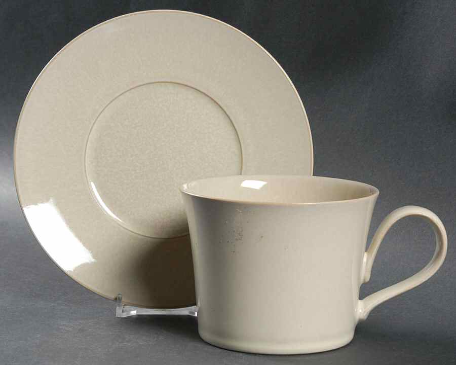 Drama Cream Flat Cup & Saucer Set by Denby-Langley-1