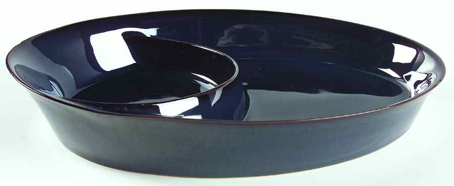 Drama Blue 11" Oval Divided Vegetable Bowl by Denby-Langley-1