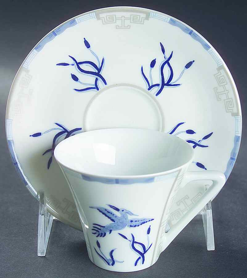 Mandarin Blue Flat Demitasse Cup & Saucer Set by Philippe Deshoulieres-1