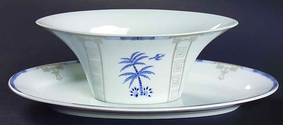 Mandarin Blue Gravy Boat & Underplate/Relish by Philippe Deshoulieres-1