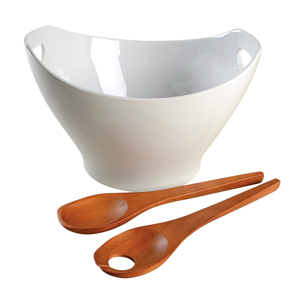 Classic Fjord 13" Salad Serving Bowl & Wood Servers by Dansk-1