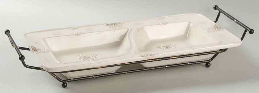 Antique Baroque 2 Pt Rectangular Divided Server w/Metal Stand by D'Lusso Home Collection-1