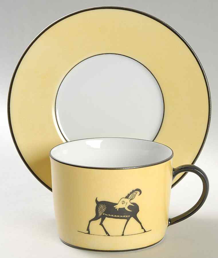 Antic Butter Yellow Flat Cup & Saucer Set by Denis Chauffaille-1