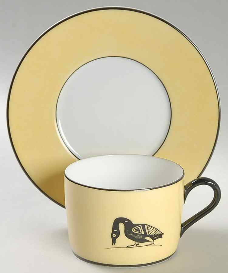 Antic Butter Yellow Flat Cup & Saucer Set by Denis Chauffaille-1