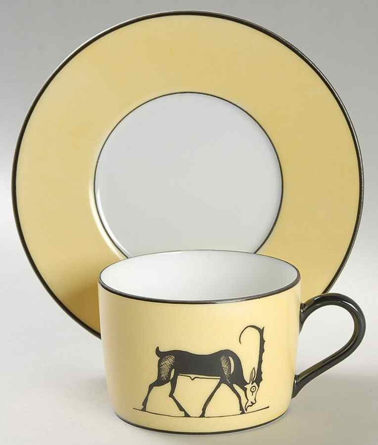 Antic Butter Yellow Flat Cup & Saucer Set by Denis Chauffaille-1