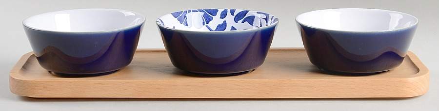 Malmo Dip Bowl Set- (2 DIBM1 & 1 DIBM2) & Wood Tray by Denby-Langley-1