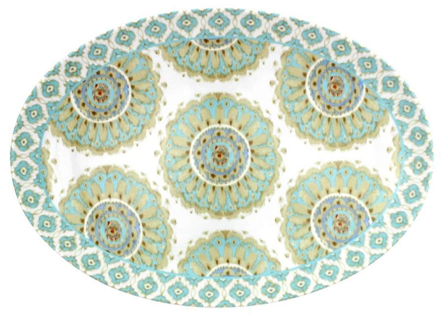 Jaida Blue 14" Oval Serving Platter by Dena Home-1