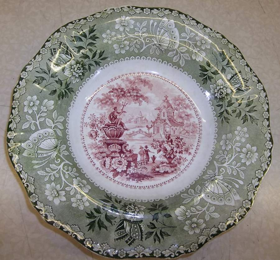 Florentine Fountain Green and Purple Large Rim Soup Bowl by Davenport-1