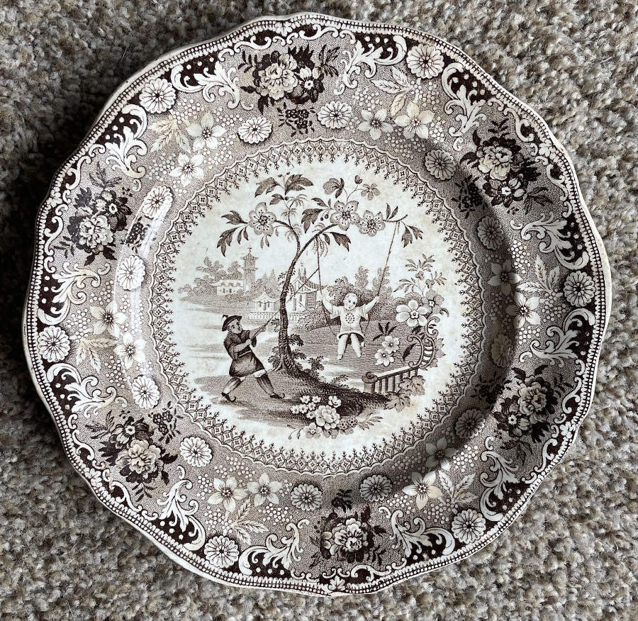 Chinese Pastime Black Salad Plate by Davenport-1