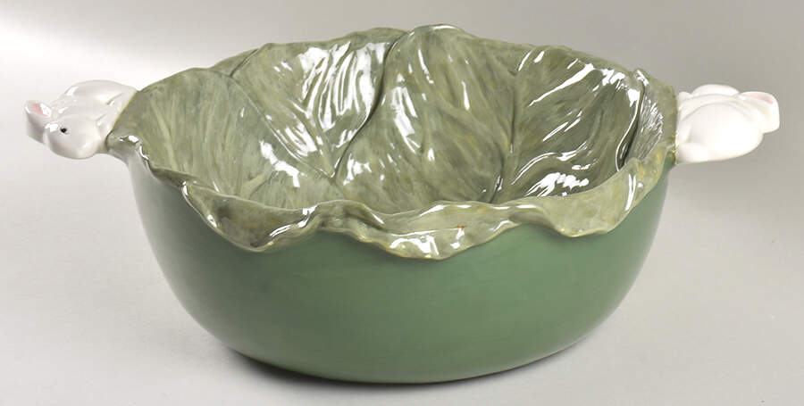 Bunny Rabbit & Cabbage Leaf Large Salad Serving Bowl by Department 56-1
