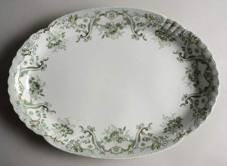Keswick (Green, Gold Accent) 16" Oval Serving Platter by John Edwards-1