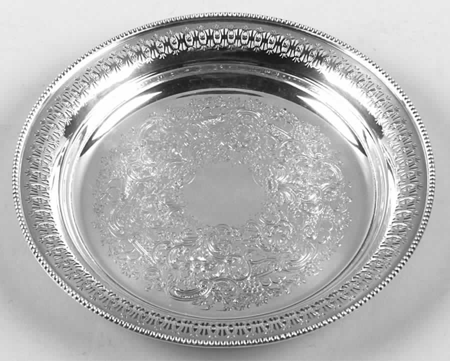 Silverplate Hollowware Round Silverplate Tray by Ellis-Barker-1