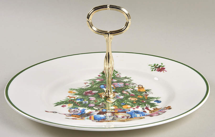 Seasons Greetings Round Serving Plate with Handle (DP) by Elizabethan-1