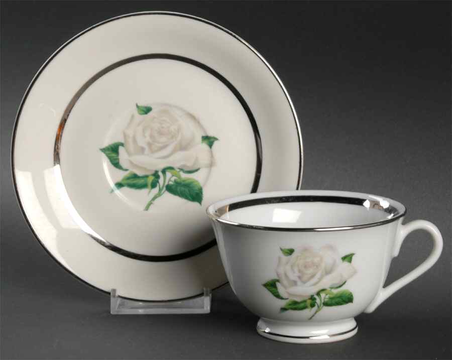 Gray Rose Footed Cup & Saucer Set by Embassy (American)-1