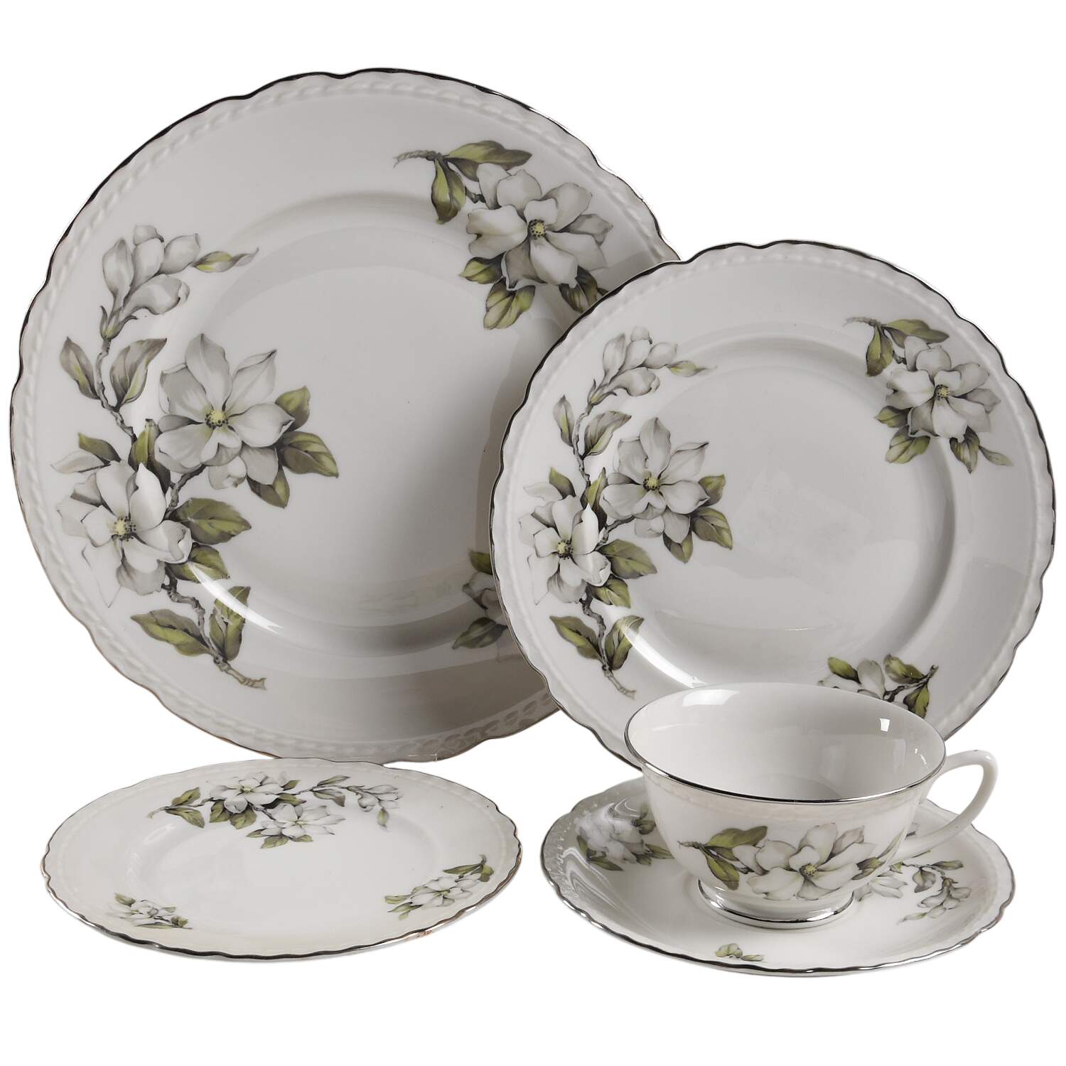 Silver Gardenia (Rim, Scalloped) 5 Piece Place Setting by Embassy (American)-1