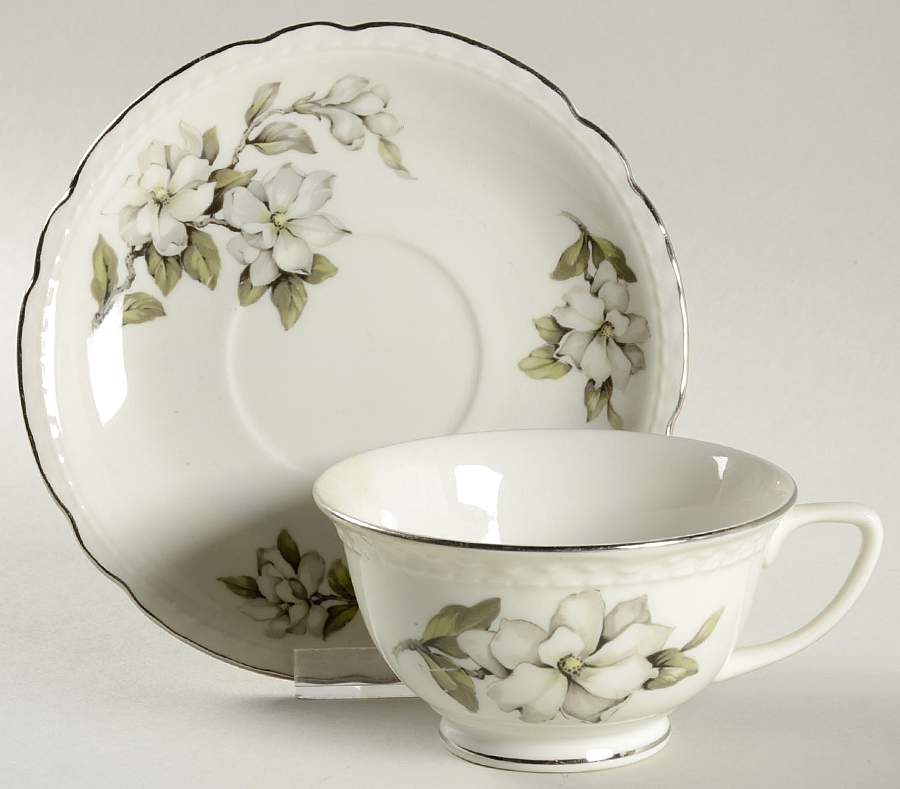 Silver Gardenia (Rim, Scalloped) Footed Cup & Saucer Set by Embassy (American)-1