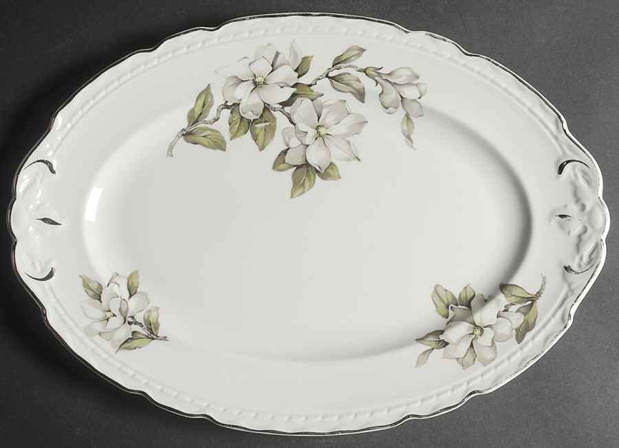 Silver Gardenia (Rim, Scalloped) 15" Oval Serving Platter by Embassy (American)-1