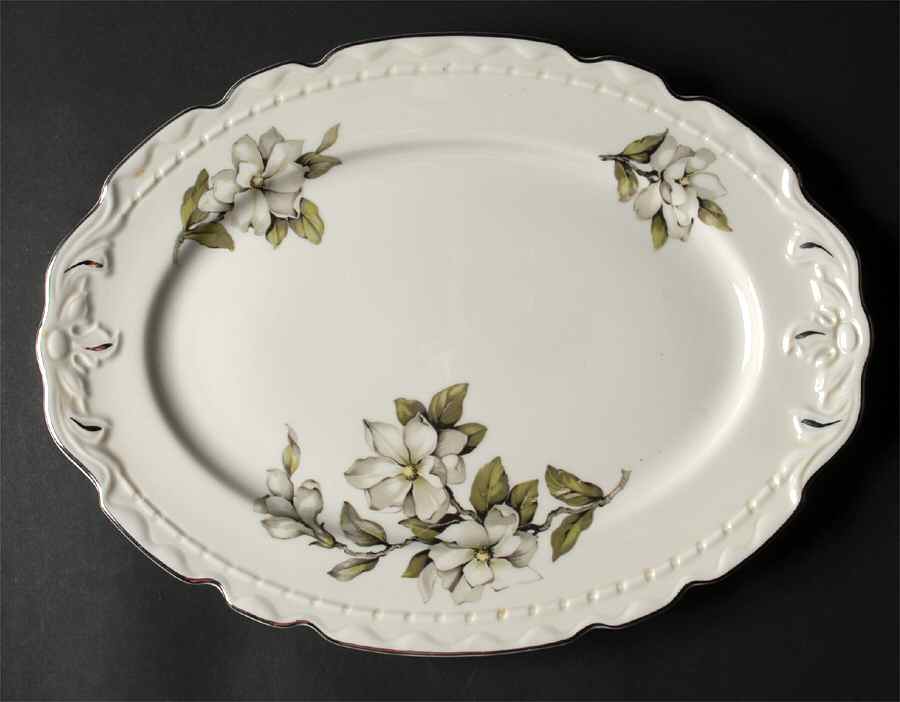 Silver Gardenia (Rim, Scalloped) 11" Oval Serving Platter by Embassy (American)-1