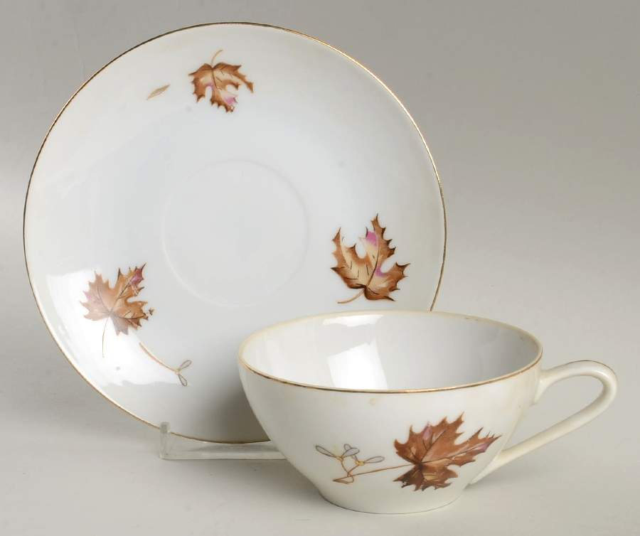 Autumn Leaves Flat Cup & Saucer Set by Empress (Japan)-1