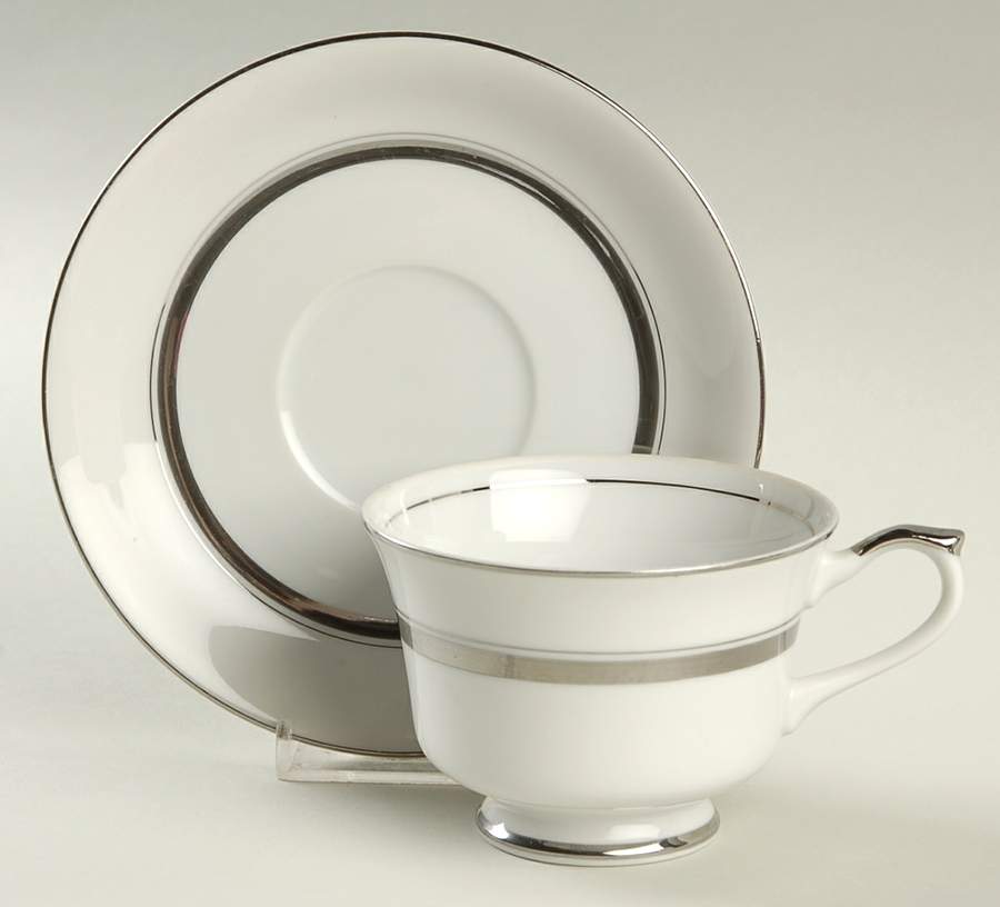 Crown Platinum Footed Cup & Saucer Set by Empress (Japan)-1