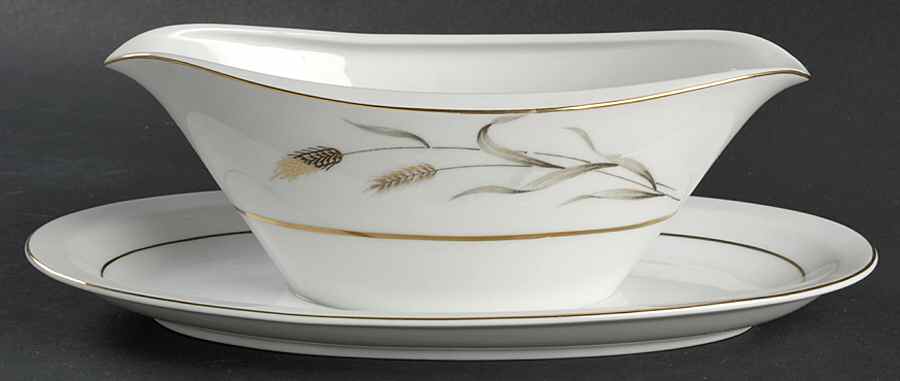 Golden Harvest Gravy Boat with Attached Underplate by Empress (Japan)-1