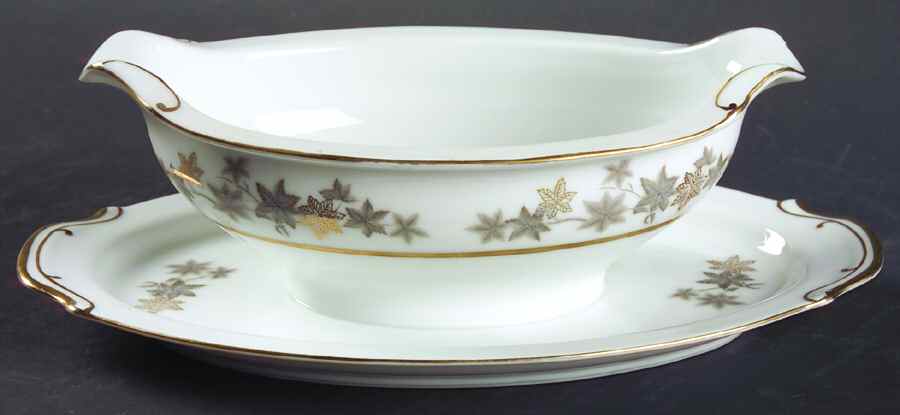 Golden Silhouette Gravy Boat with Attached Underplate by Empress (Japan)-1